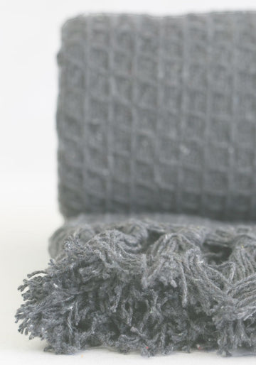 Silver Grey Honeycomb Tassel Throw