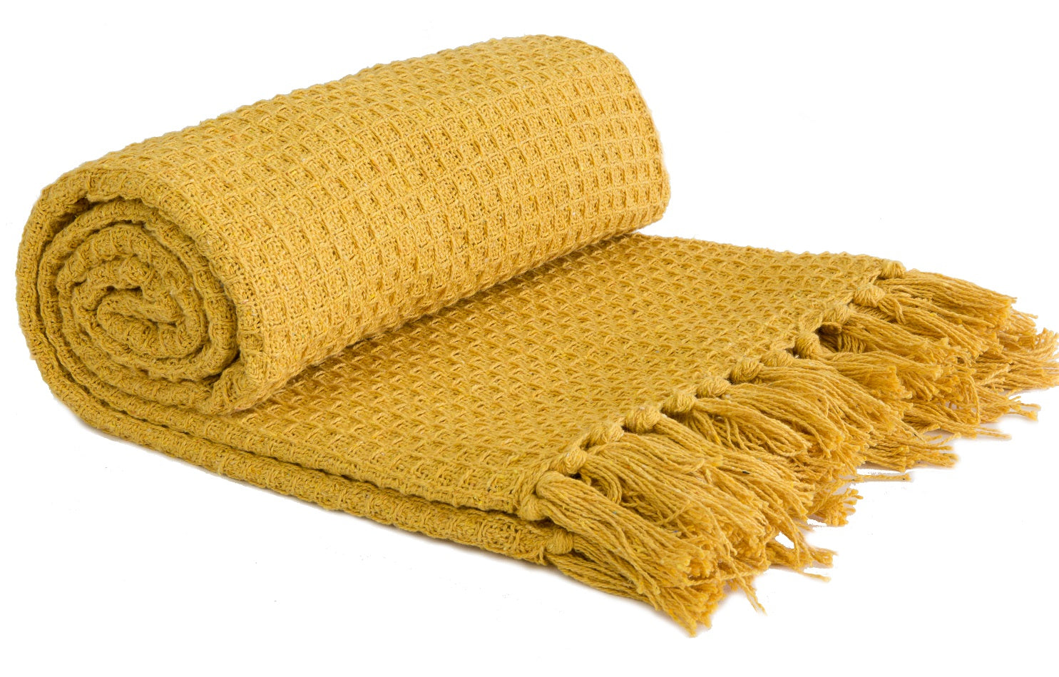 Mustard Yellow Honeycomb Tassel Throw