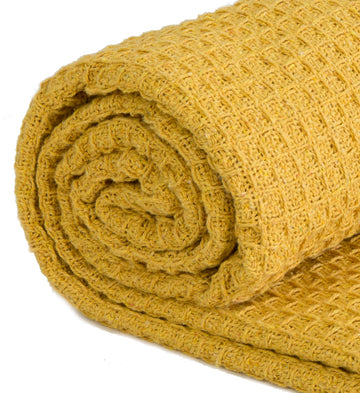 Mustard Yellow Honeycomb Tassel Throw