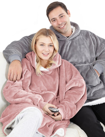 Reversible Oversized Sherpa Hoodie Blanket, Pink Blush