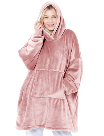 Reversible Oversized Sherpa Hoodie Blanket, Pink Blush