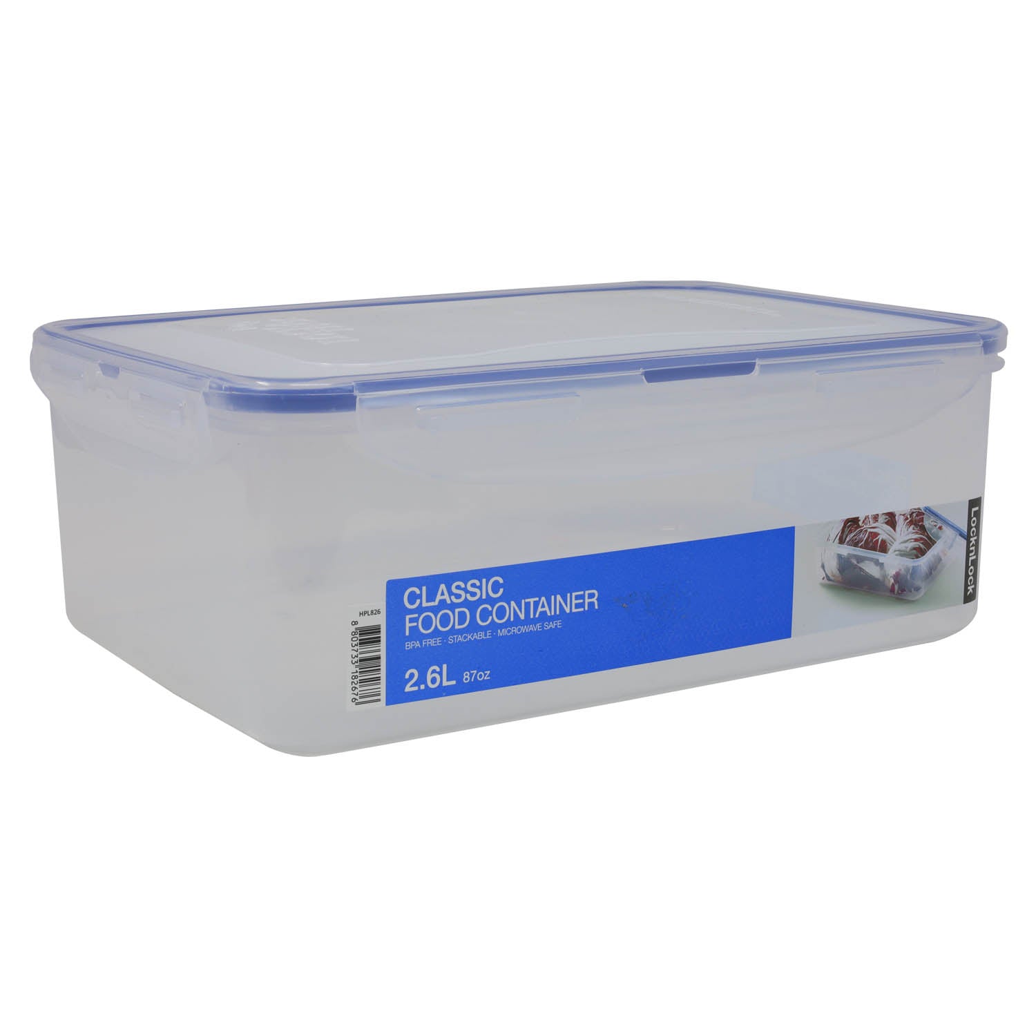 Lock & Lock 2.6L Clear Blue Rectangular Kitchen Airtight Food Storage Container