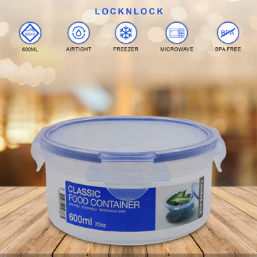 LockNLock 600ml Clear Blue Round Kitchen Airtight Food Storage Container