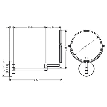 Hansgrohe Round Wall Mounted Chrome Swivel Mirror