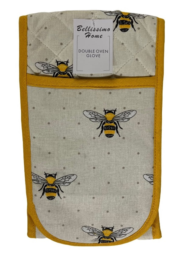 Honey Bee Double Oven Gloves, Yellow