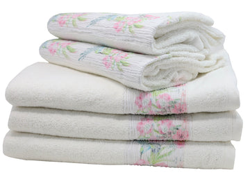 6-Piece Pink & Green Hummingbird Flower Towel Set