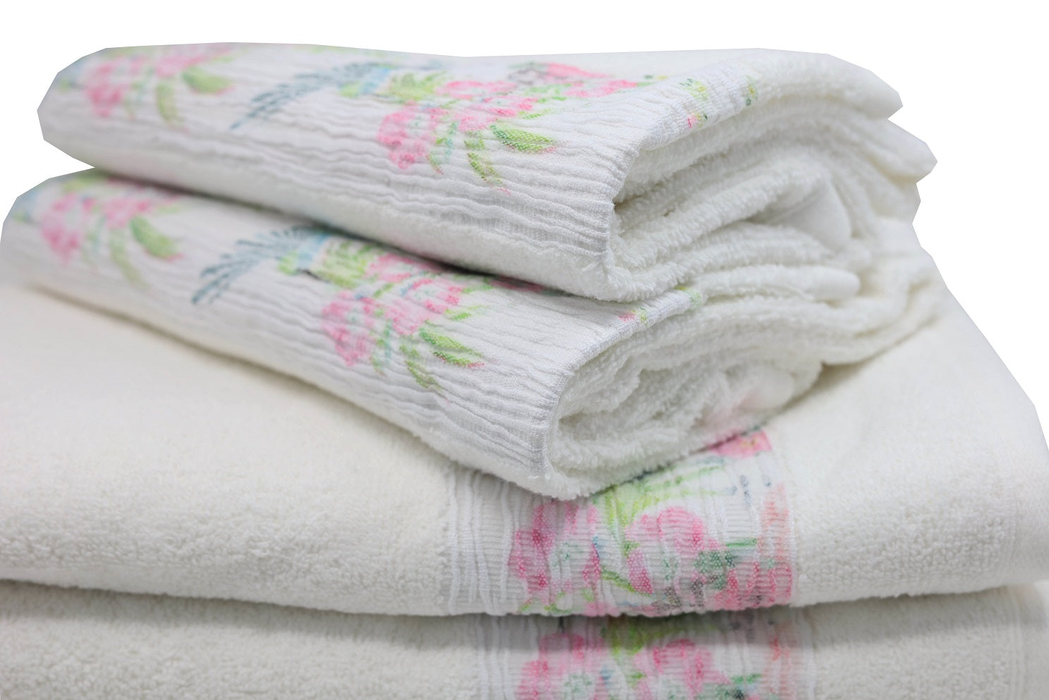 3-Piece Pink & Green Hummingbird Flower Towel Set