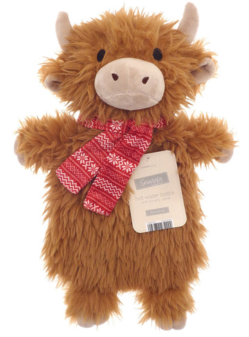 Highland Cow Hot Water Bottle Neck Body Shoulder Warmer + Novelty Cover Natural