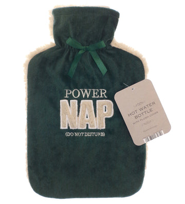 Power Nap Hot Water Bottle Neck Body Shoulder Warmer + Novelty Cover Green