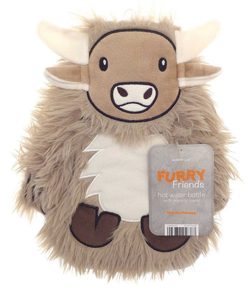 Highland Cow Hot Water Bottle Neck Body Shoulder Warmer + Novelty Cover Natural