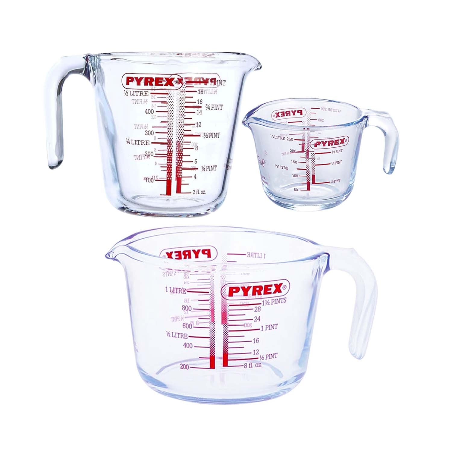 3pc Pyrex Glass Measuring Jug Set