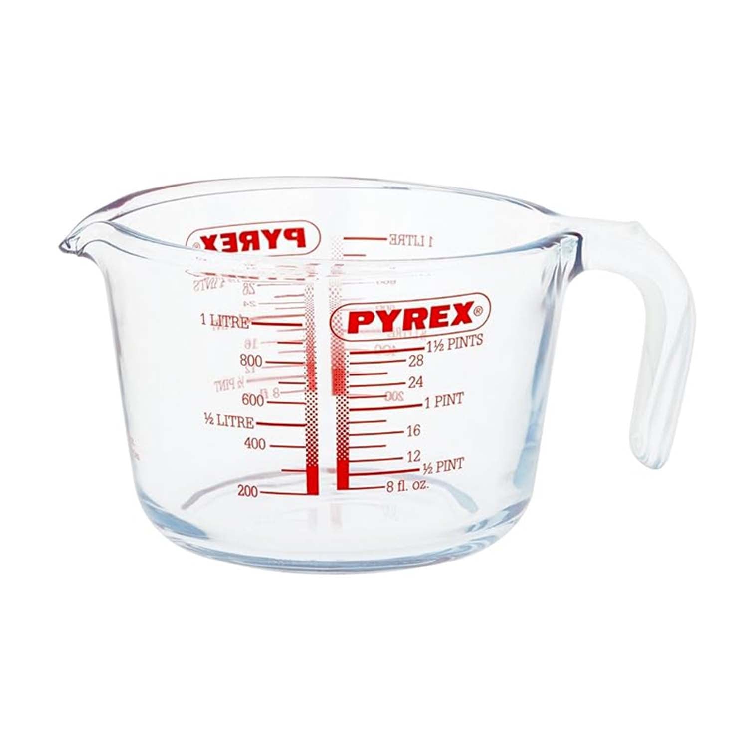 Pyrex 1L Clear Glass Round Measuring Jug With Handle