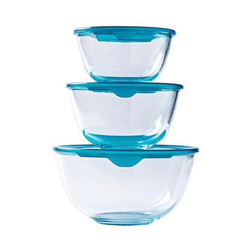 Pyrex 3Pc Glass Storage 3 Sizes Container Bowl Set With Lids