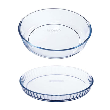 Pyrex 2Pc Clear Round Glass 28cm & 26cm Cake Pan Set