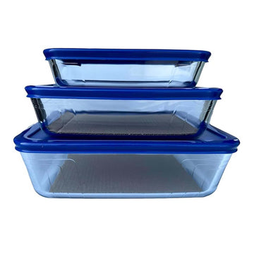 Pyrex 3Pc Clear Glass 3 Sizes Baking Dish Set With Airtight Lids