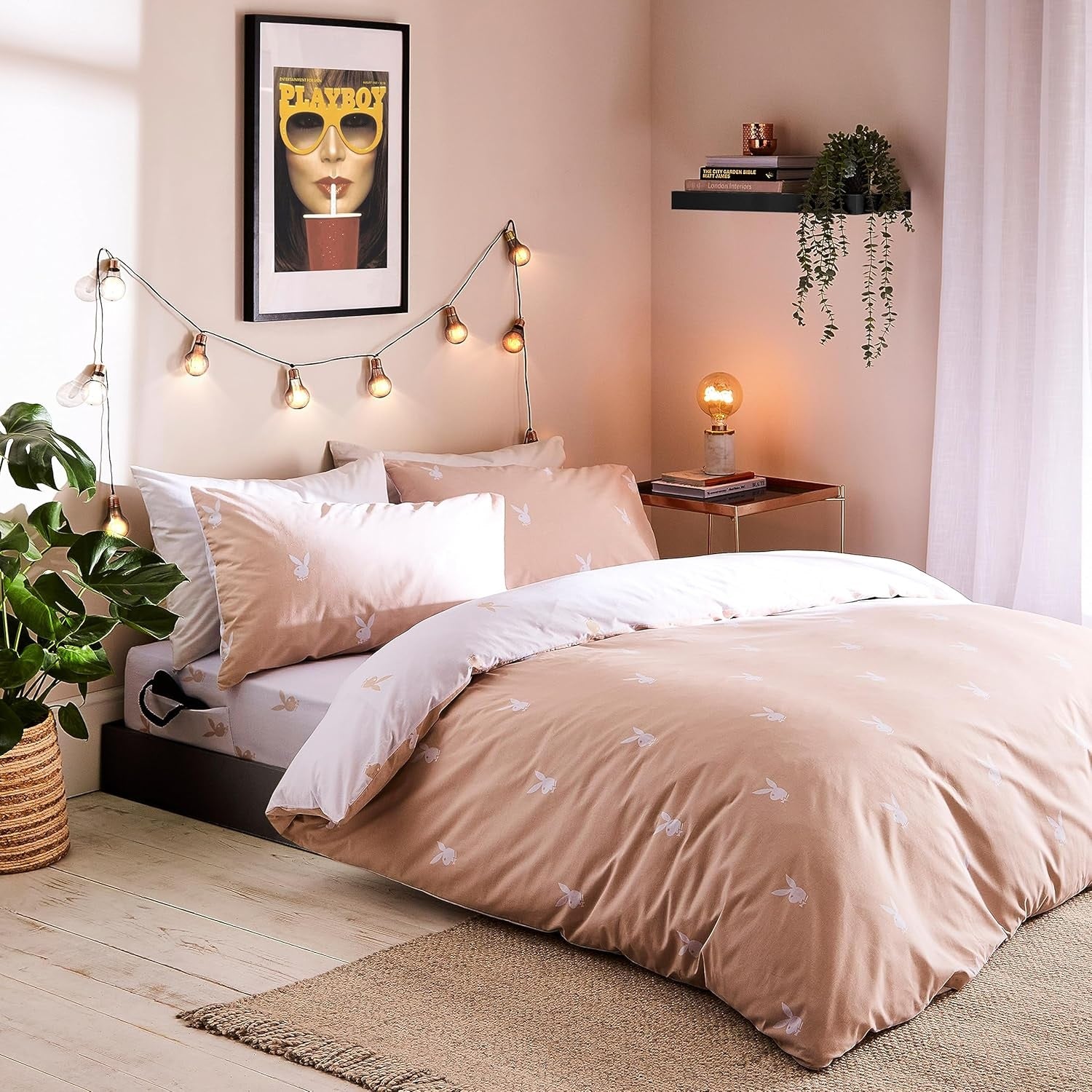 Playboy Iconic Bunny Head Duvet Cover Set, Single, Nude