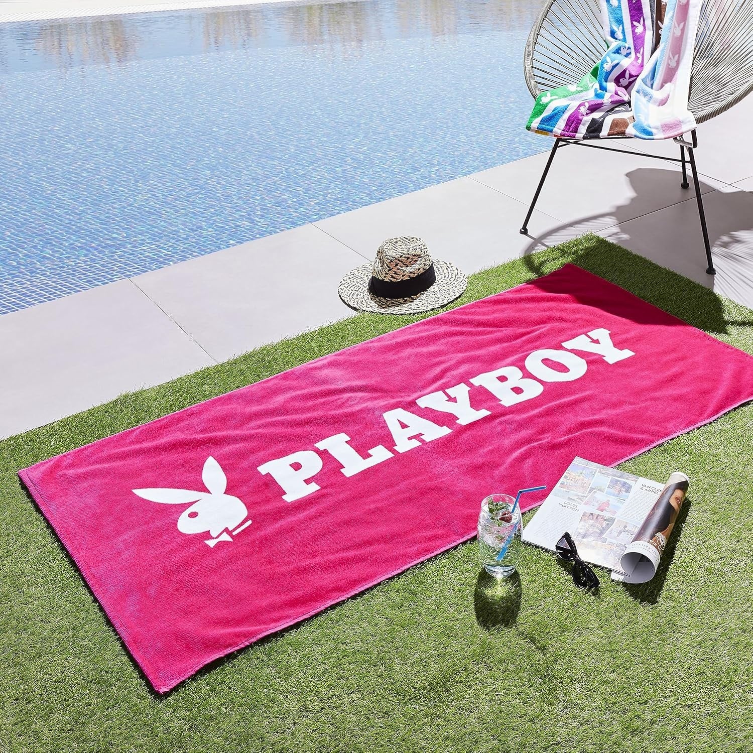 Playboy Classic Bunny Head Beach Towel - Pink & White