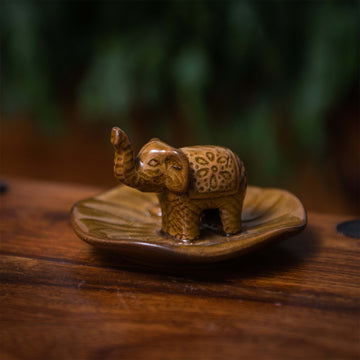 Brown Ceramic Elephant Incense Stick Holder