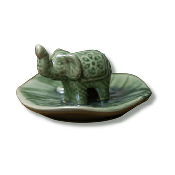 Green Ceramic Elephant Incense Stick Holder