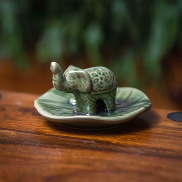 Green Ceramic Elephant Incense Stick Holder