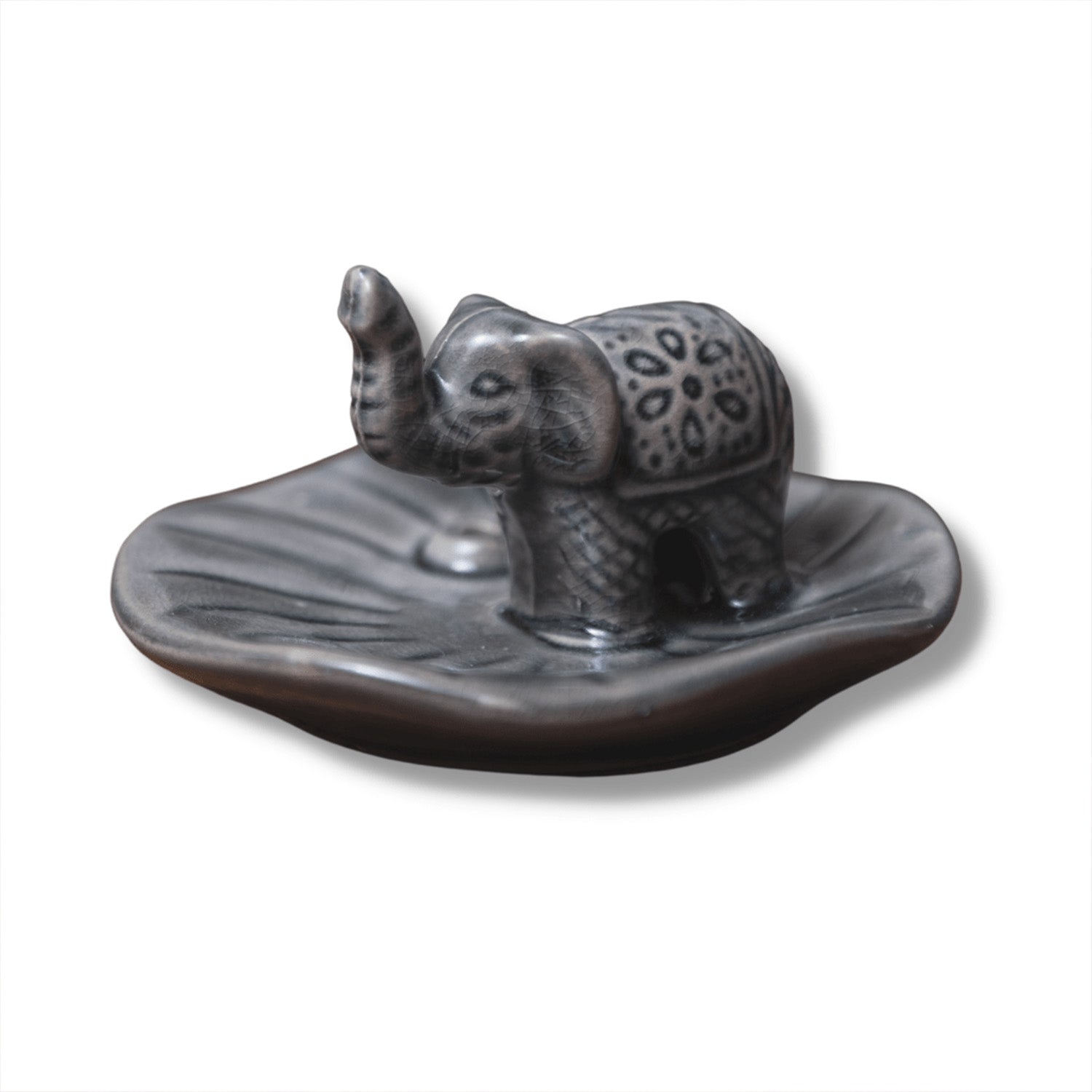 Grey Ceramic Elephant Incense Stick Holder