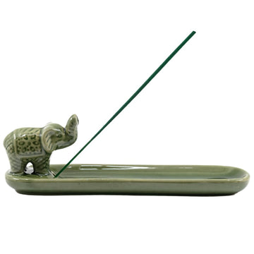 Green Ceramic Elephant Incense Ash Catcher