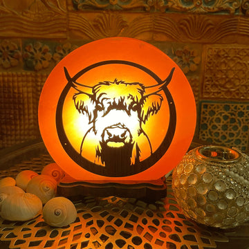 Himalayan Salt Round Lamp Highland Cow 4-5KG