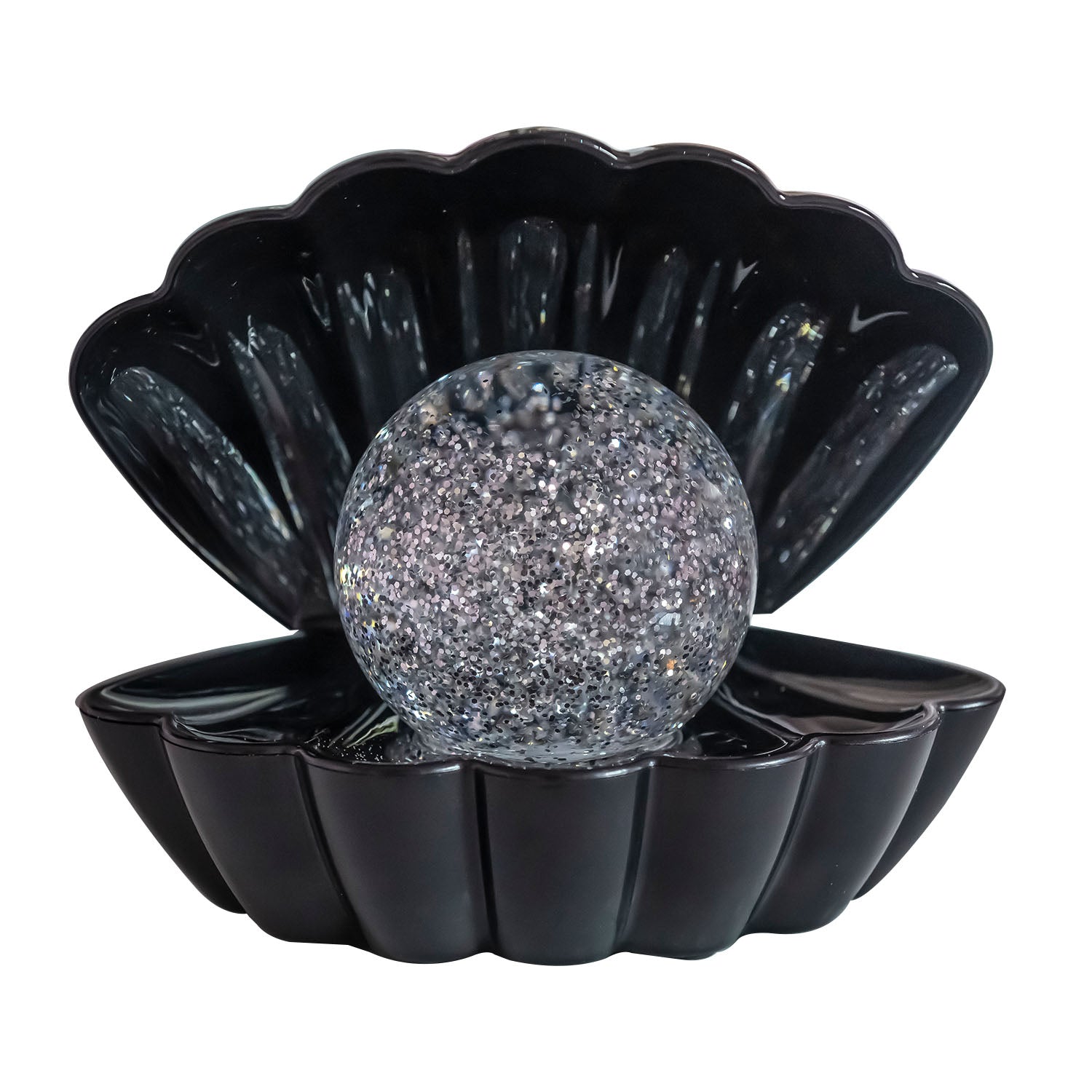 Black Glitter Pearl LED Bedside Lamp - Clam Shape