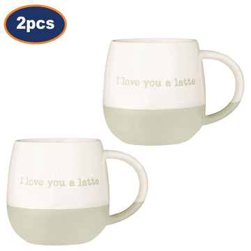 2Pcs 340ml Stoneware I Love You A Latte Coffee Mug