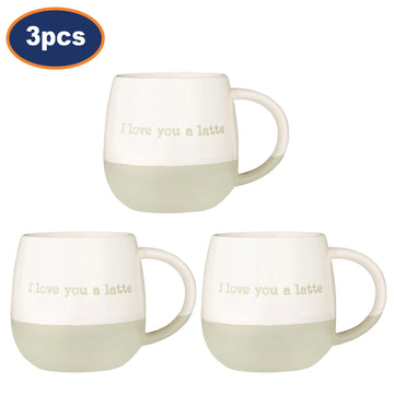 3Pcs 340ml Stoneware I Love You A Latte Coffee Mug