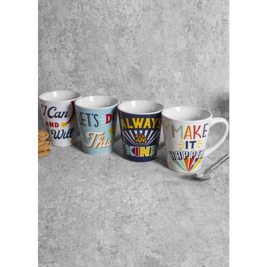 4Pcs 325ml Porcelain Assorted Inspirational Quotes Mugs