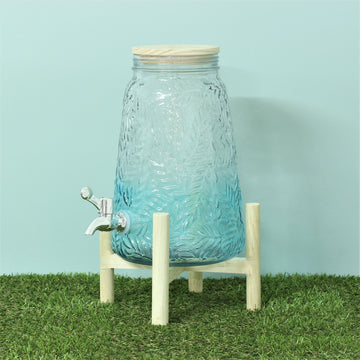 Large 4L Glass Water Drinks Dispenser Jug with Stand & Lid
