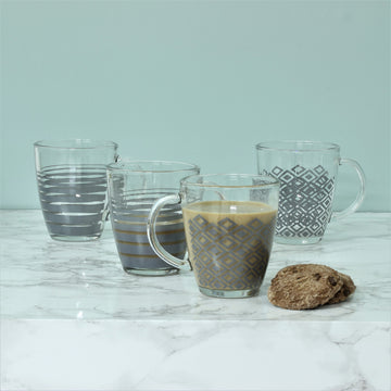 Set of 4 12oz Assorted Patterned Clear Glass Mugs