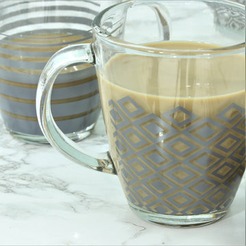 Set of 4 12oz Assorted Patterned Clear Glass Mugs