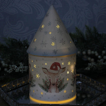 LED Light Up House 27.5cm - ANIMALS WITH SANTA HAT