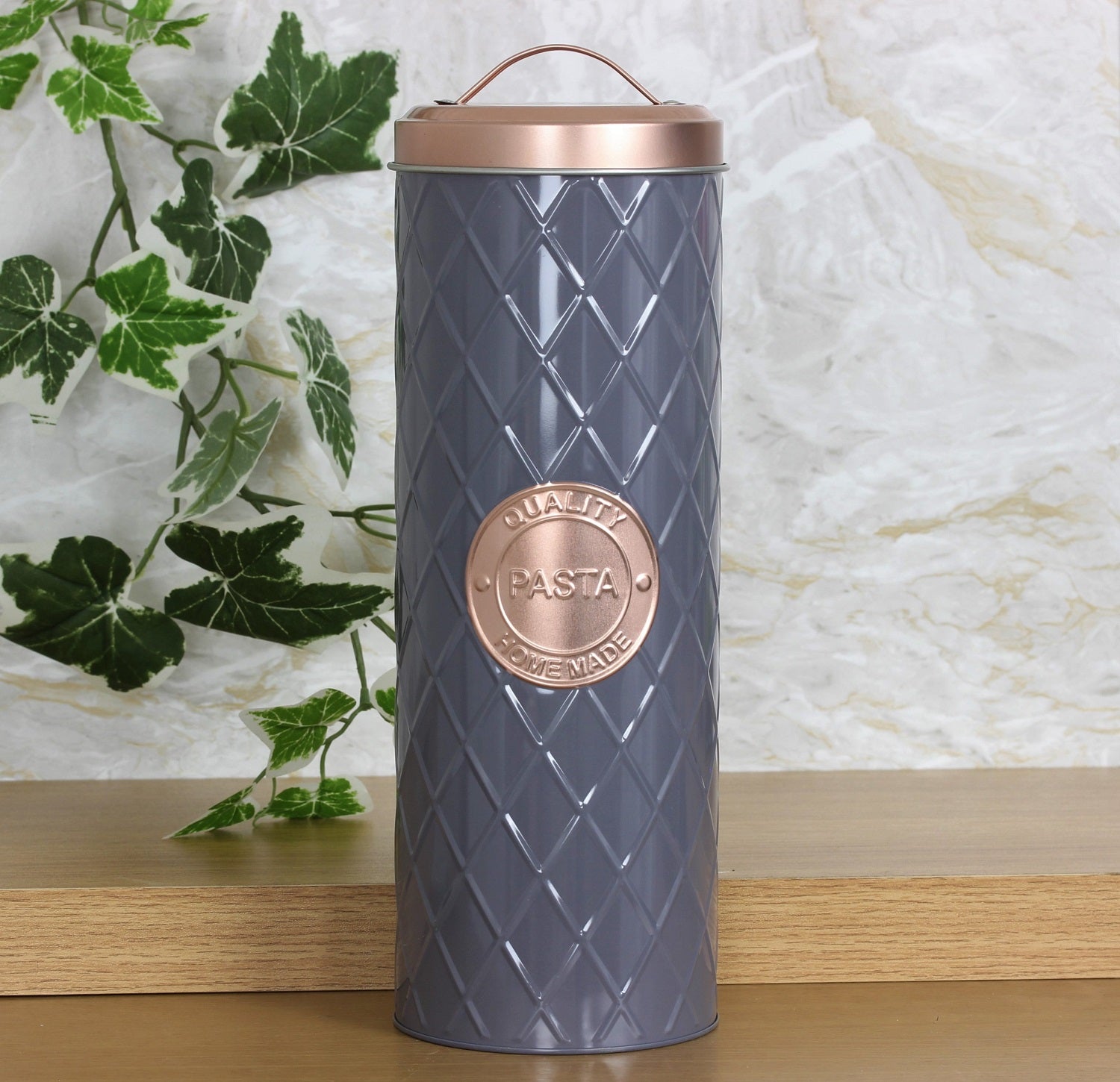 Grey & Copper Kitchen Pasta Storage Canister