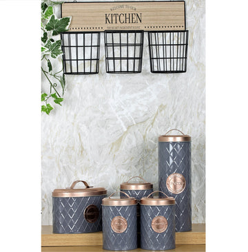 Copper and Grey Kitchen Storage Jars Set