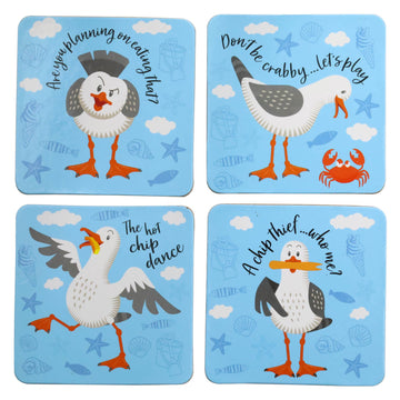 Set Of 4 Squawk The Seagull Square Coasters