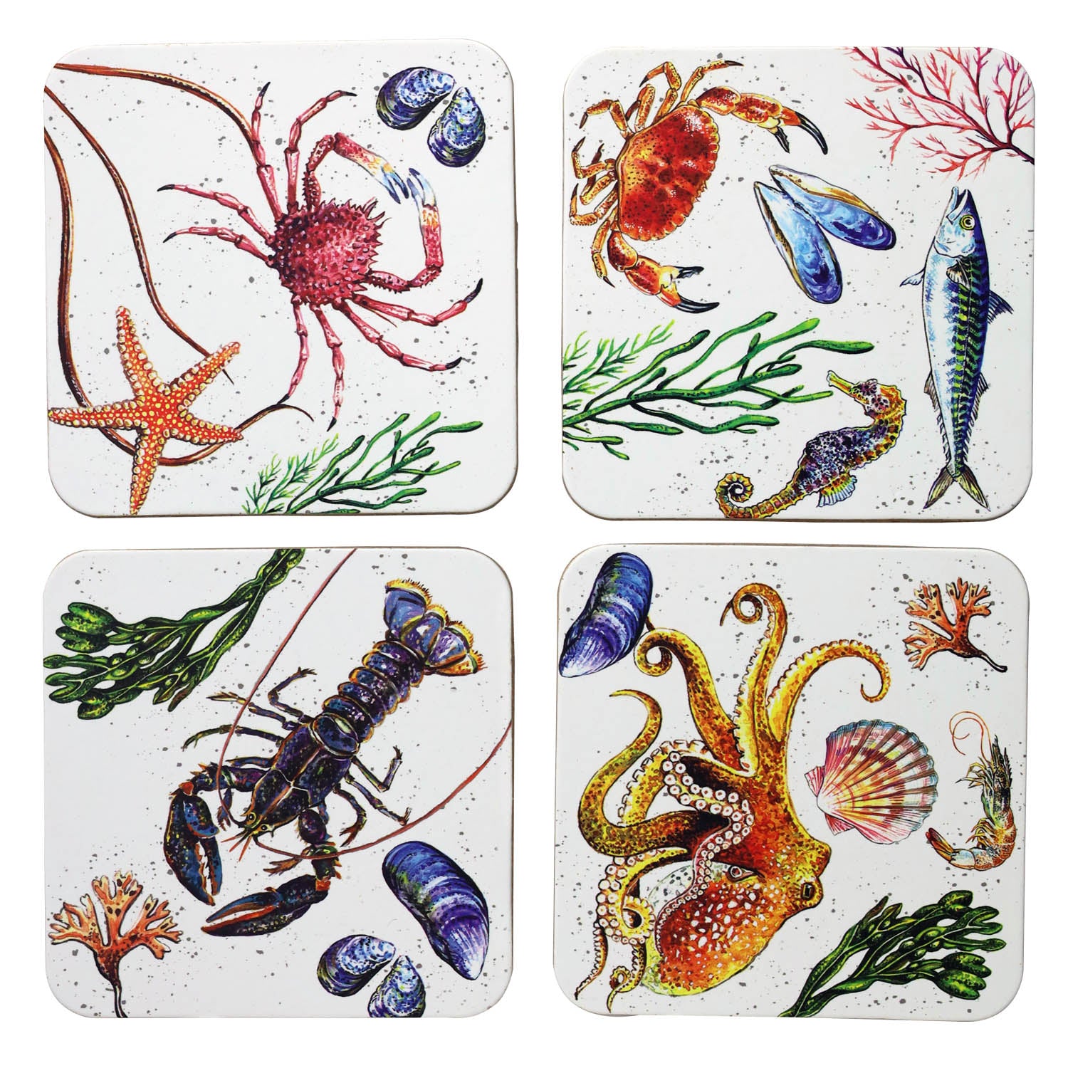 Set Of 4 Fruits De Mer Square Coasters