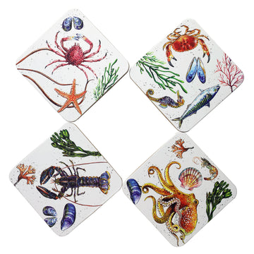 Set Of 4 Fruits De Mer Square Coasters