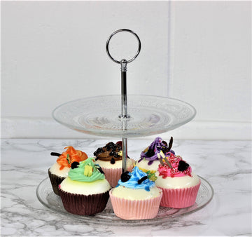 2 & 3 Tier Round Clear Glass Cake Stand Set