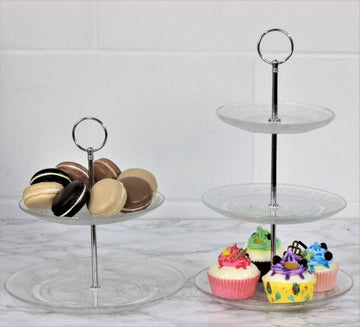 2 & 3 Tier Round Clear Glass Cake Stand Set