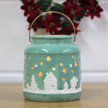 Large Sage Teal Christmas Tealight Holder