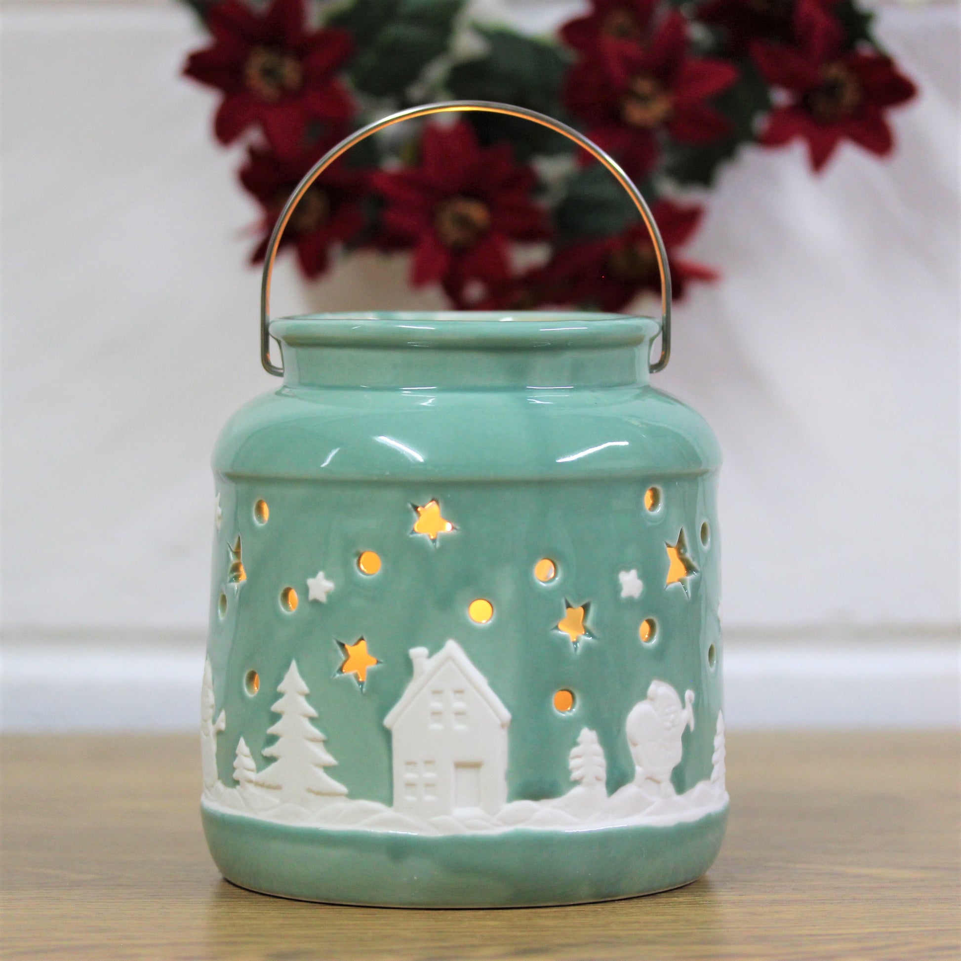 Large Sage Teal Christmas Tealight Holder