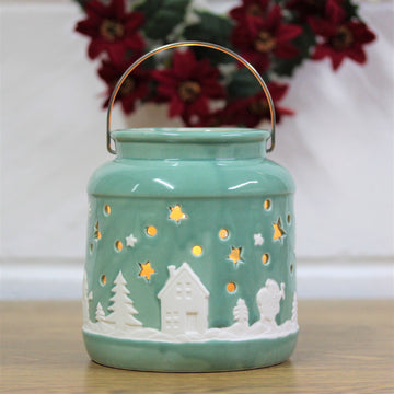 Large Sage Teal Christmas Tealight Holder