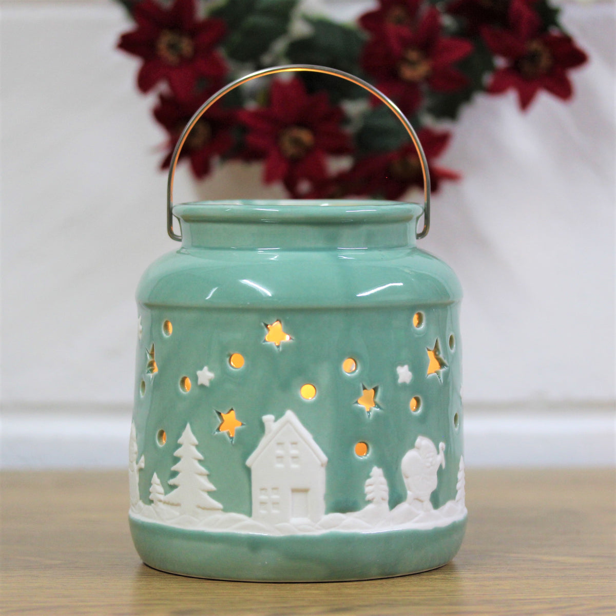 Large Sage Teal Christmas Tealight Holder