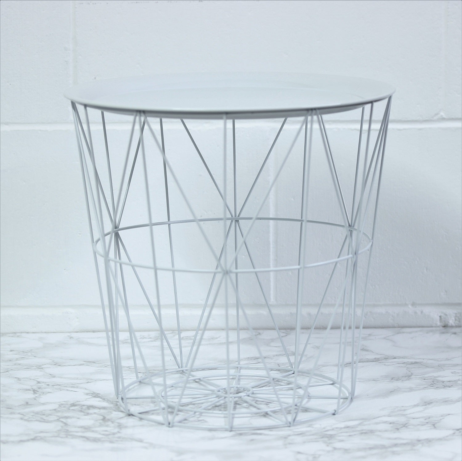 White Metal Tray Table Storage Basket Home Furniture