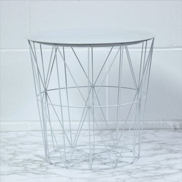 White Metal Tray Table Storage Basket Home Furniture