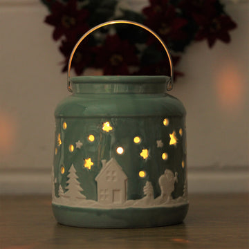 Large Sage Teal Christmas Tealight Holder