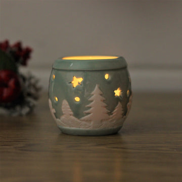 Small Teal Round Christmas Candle Lantern